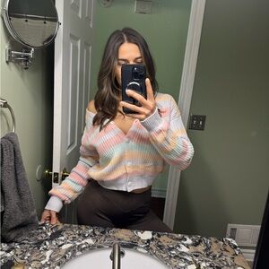 Miami Off-the-Shoulder Pastel Striped Sweater